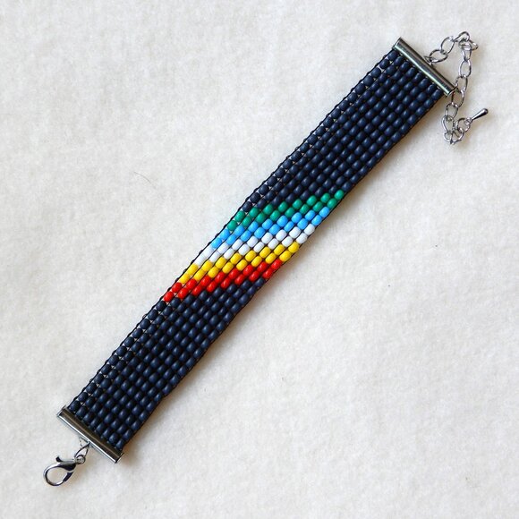 Disability Pride flag bead loom bracelet, handmade, adjustable, 30% to charity - Picture 2 of 6